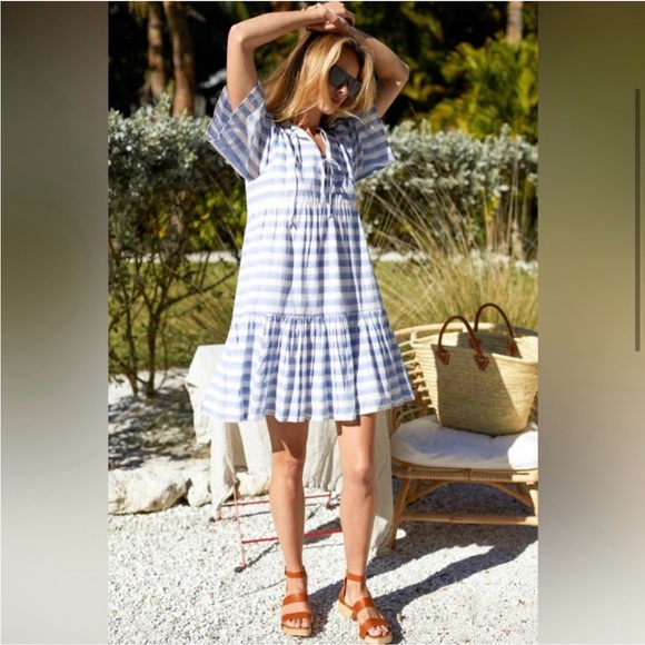 Emerson Fry Isla Dress Scallop Stripe Blue - Picture 3 of 6